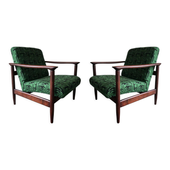 Fauteuils en jacquard vert, par Edmund Homa, années 1960, ensemble de deux