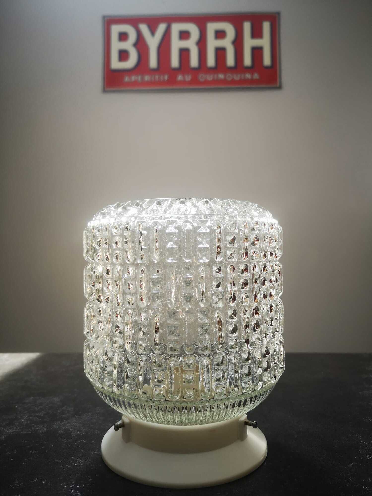 Old ceiling lamp lamp vintage white glass diamond tip ø 14 cm 100% 1970 vintage