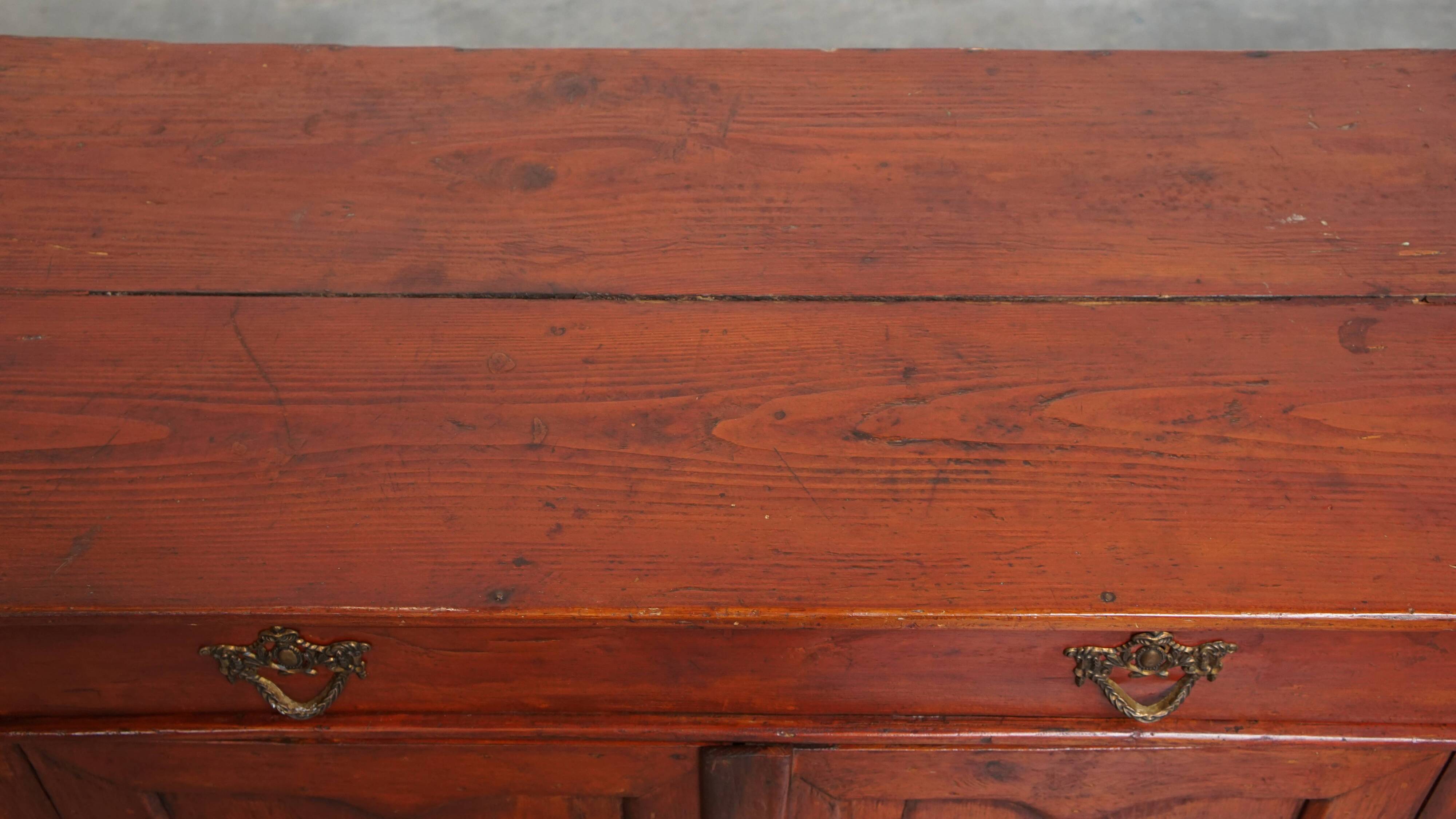 Antique Cabinet in Red/Brown with 2 Doors and a Drawer with Working Lock