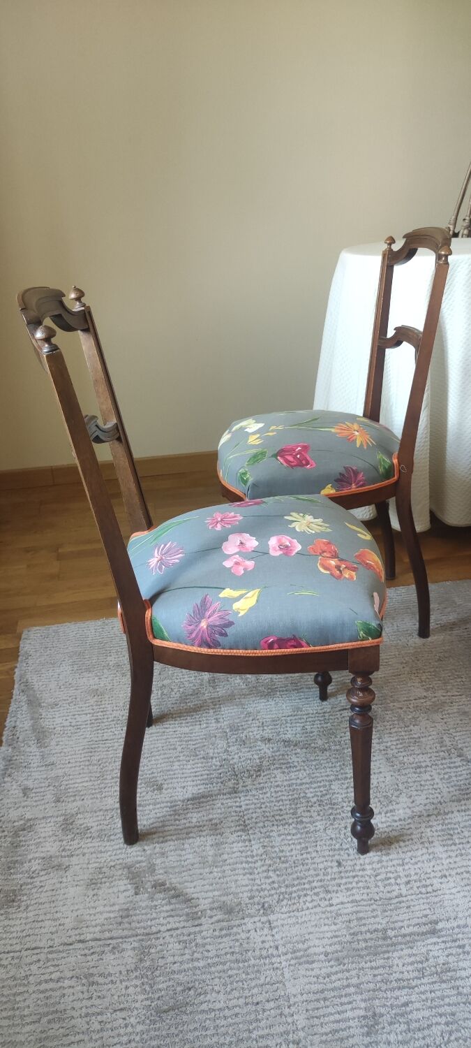 Pair of antique bedroom chairs sitting fabric