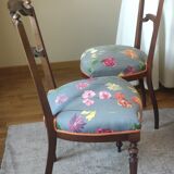 Paire de chaises de chambre anciennes assise tissu