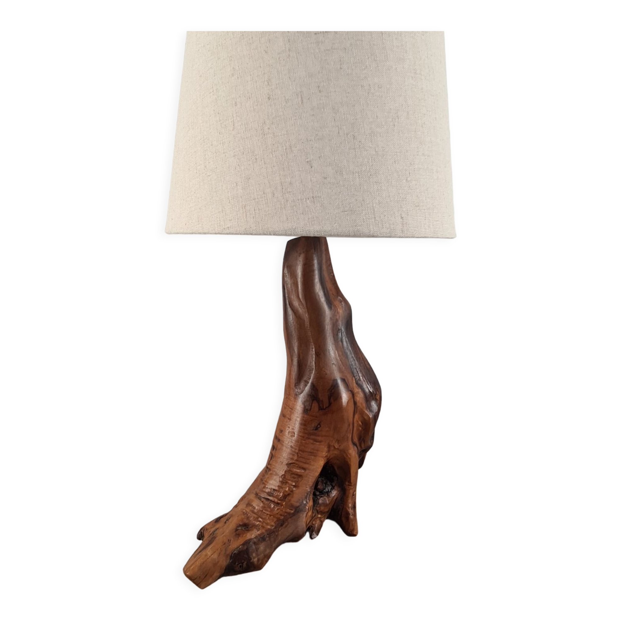 Brutalist stump lamp in olive wood 1950