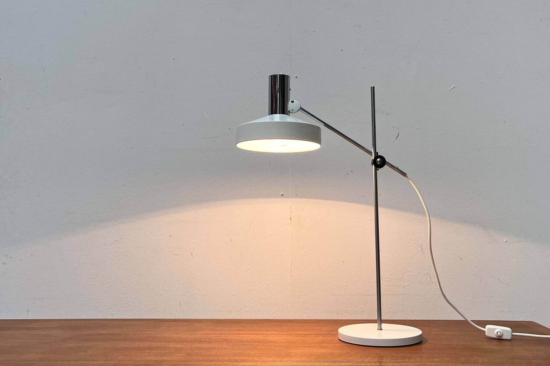 Mid-Century Modern German Minimalist White and Chrome Table Lamp from Kaiser Leuchten, 1960s