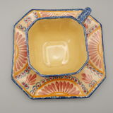 cups with octagonal saucers Henriot Quimper flower decoration leaves flowers