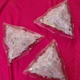 applique ou Lustre triangulaire 1970 en verre de Murano transparent  35x35x