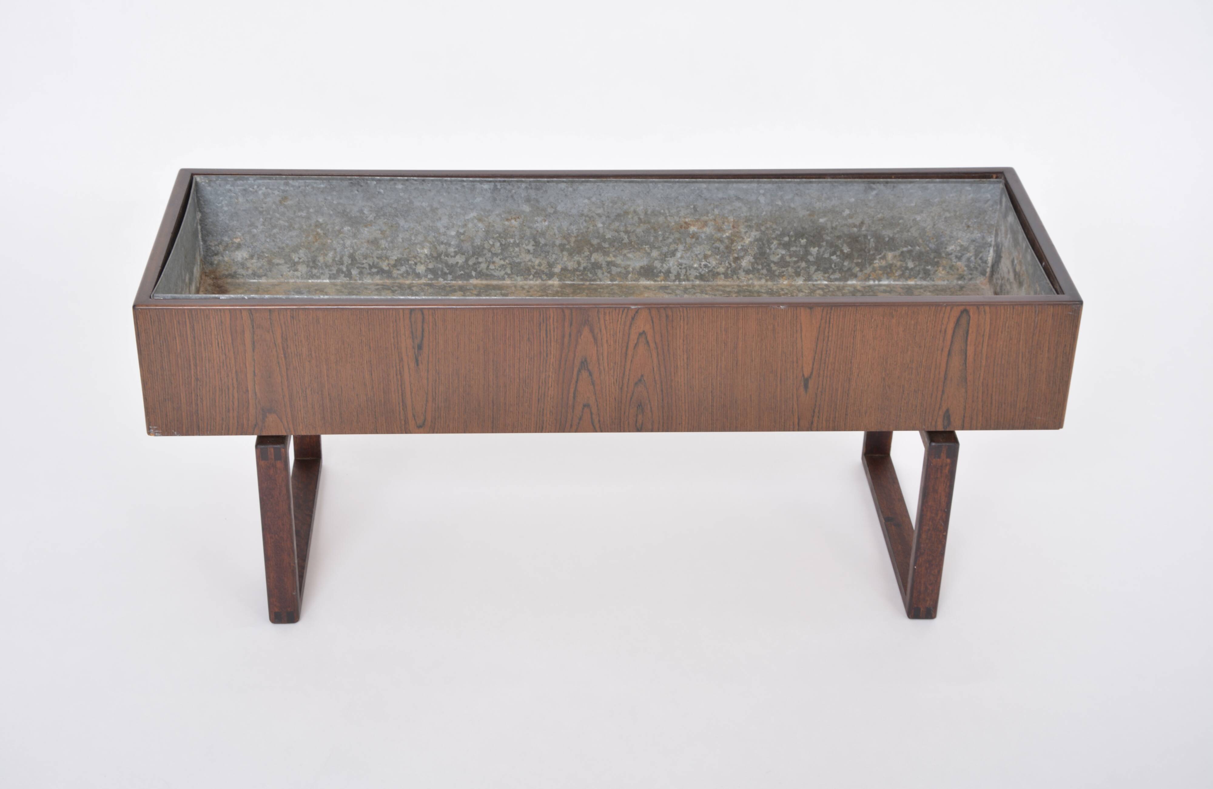 Elegant Danish Midcentury Teak wooden Planter Box with inlay metal tub