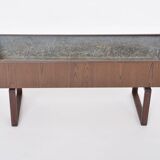 Elegant Danish Midcentury Teak wooden Planter Box with inlay metal tub