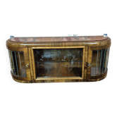 Upcycled Art Deco Walnut Wall Cabinet with Engraved and Slatted Glass - 193