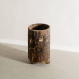 Vintage Mid Century Wooden Naga Round Planter, India 1950s