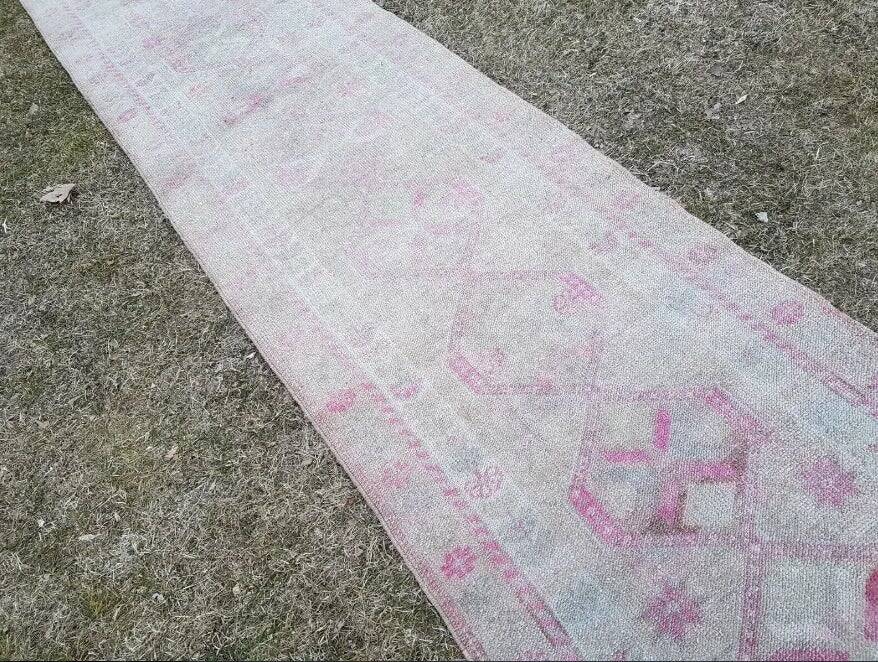 Vintage Turkish hallway rug 88x407 cm
