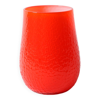 Mid-Century Modern Red Hammered Vase: Elme Glasbruk Swedish Glass, 1960s