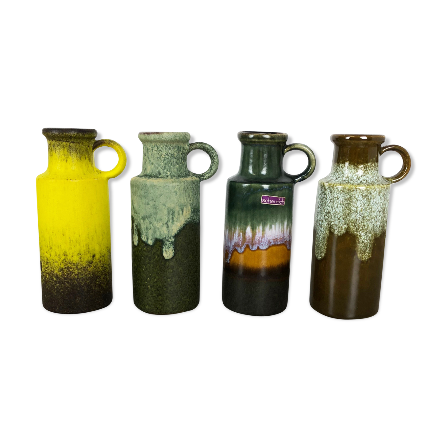Set of four vintage pottery fat lava vases "401-20" by Scheurich, Germany, 1970s
