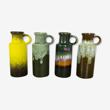 Set of four vintage pottery fat lava vases "401-20" by Scheurich, Germany, 1970s