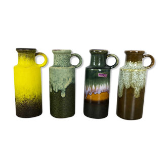 Set of four vintage pottery fat lava vases "401-20" by Scheurich, Germany, 1970s