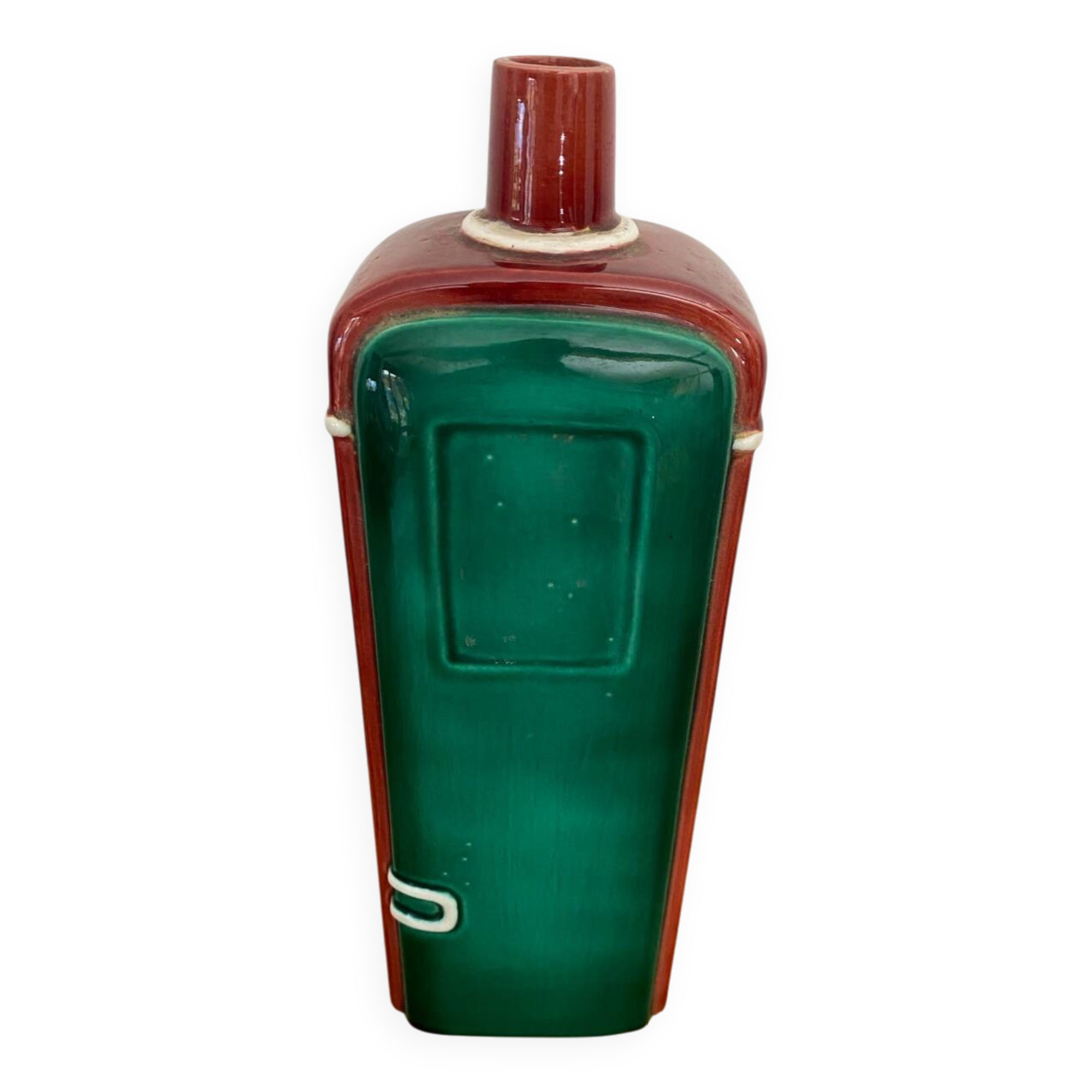 Antique vase jersey pottery ceramic white & black + vintage flower decor