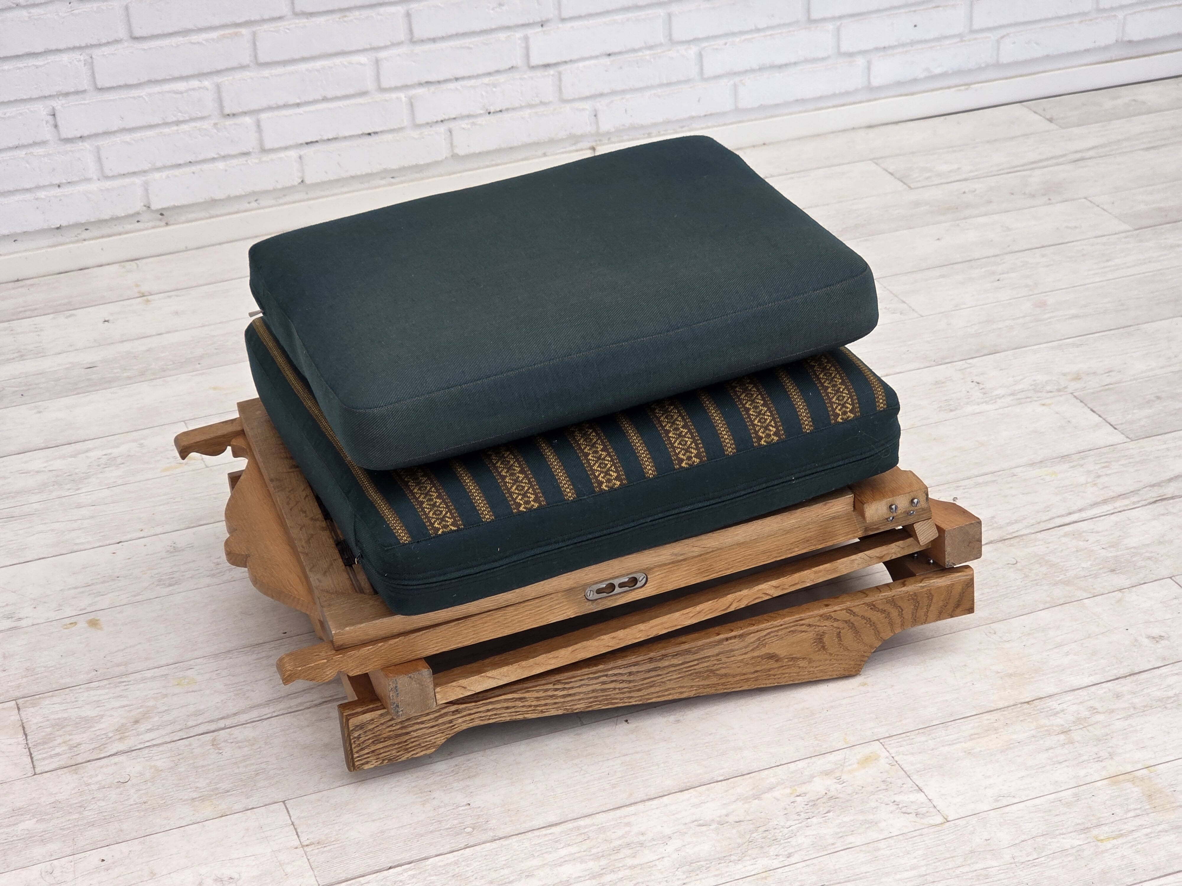 1970s, Scandinavian lounge chair, green furniture wool, solid oak wood.