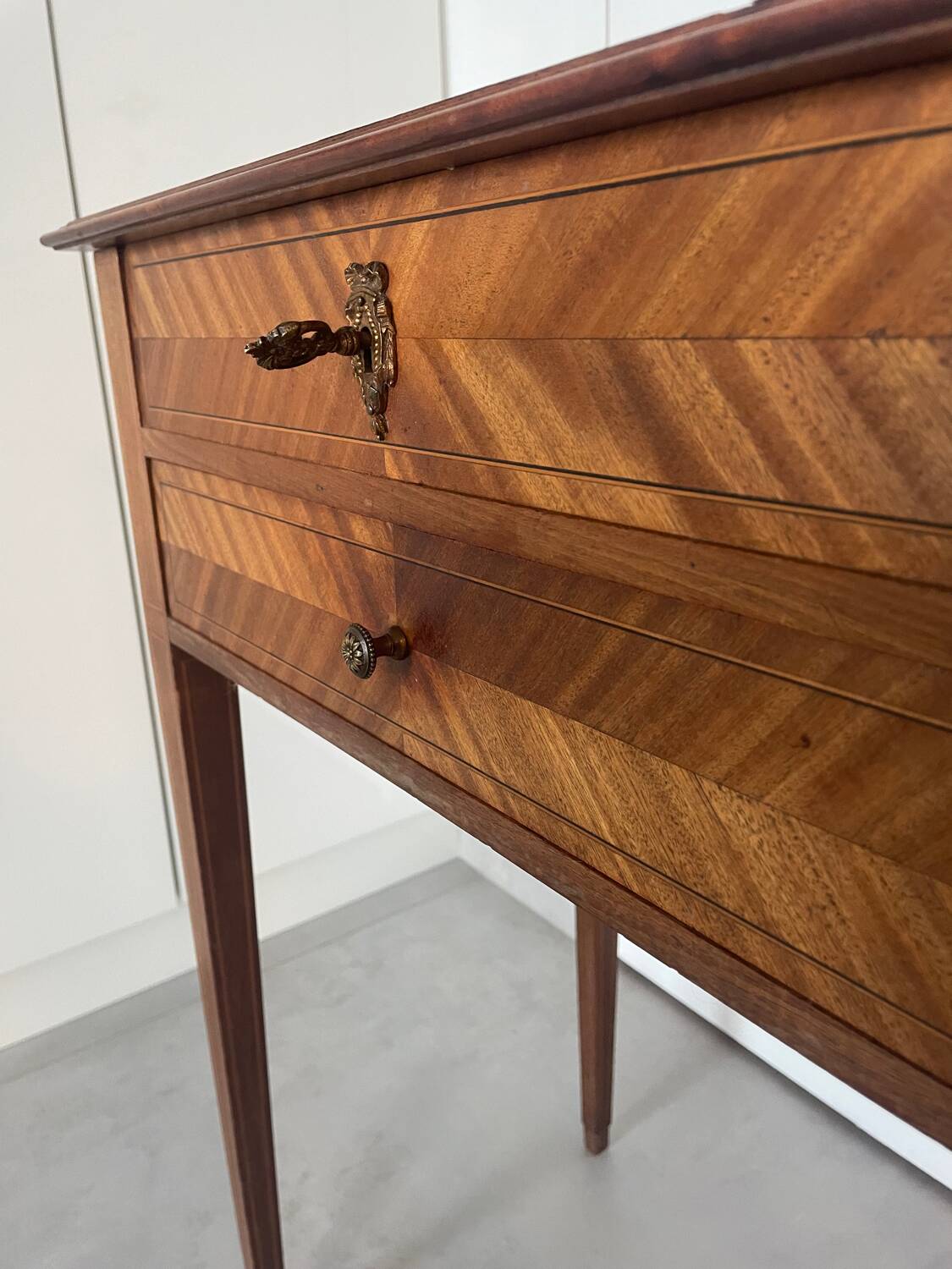 Directoire marquetry console in mahogany