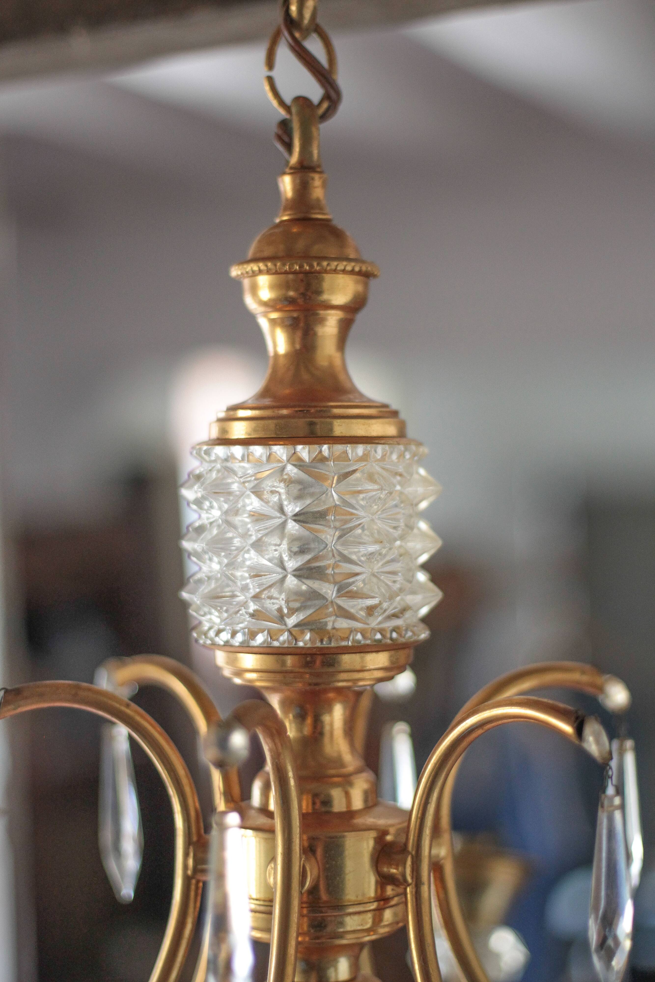 Vintage pendant light, brass pendant light with glass globe, 6-light chandelier