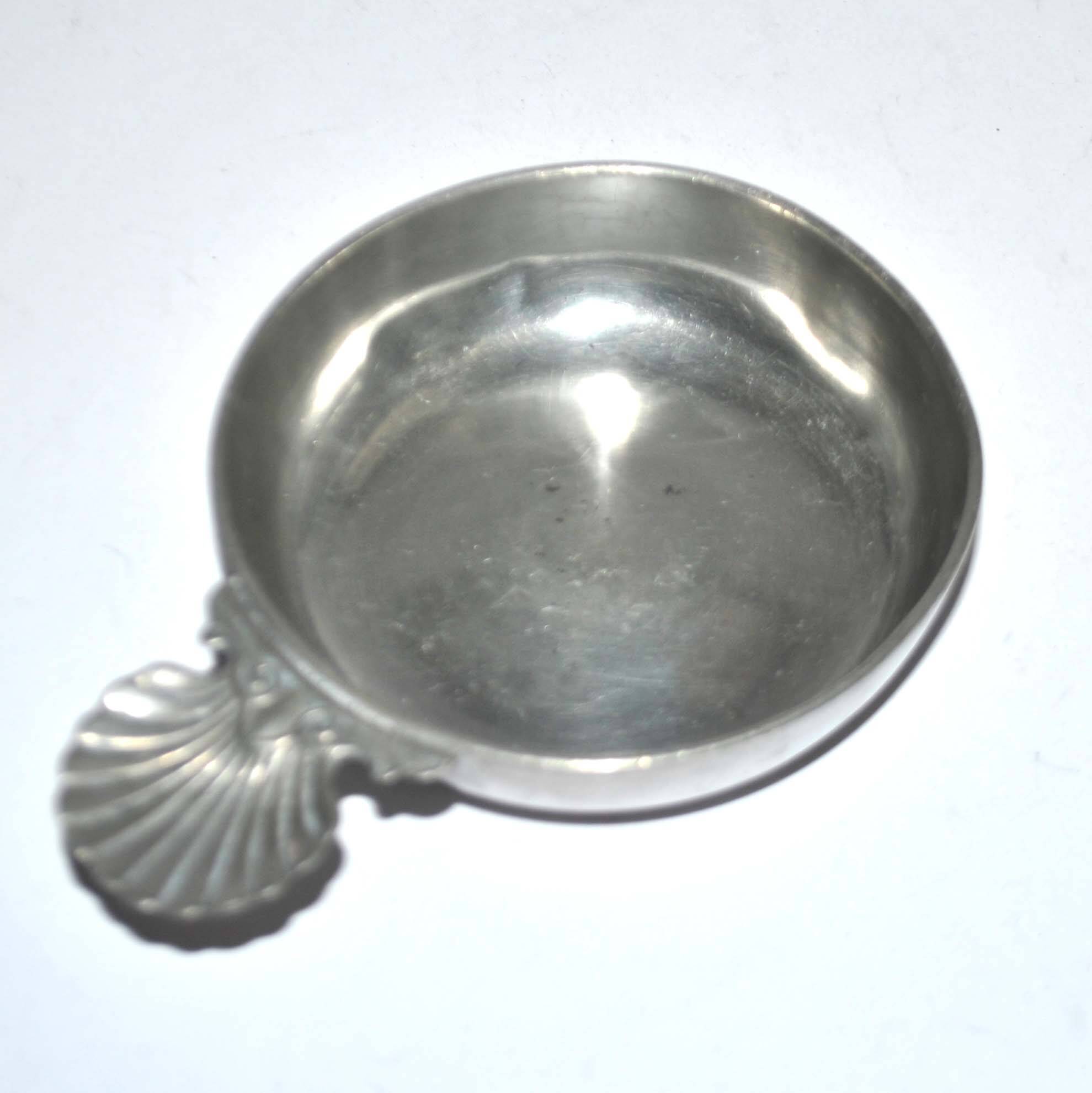 Old tastevin cup in shell pewter - hallmark crowned with flowers and clovers