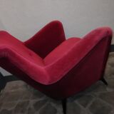 Pair of organic armchairs from the 50s red velvet