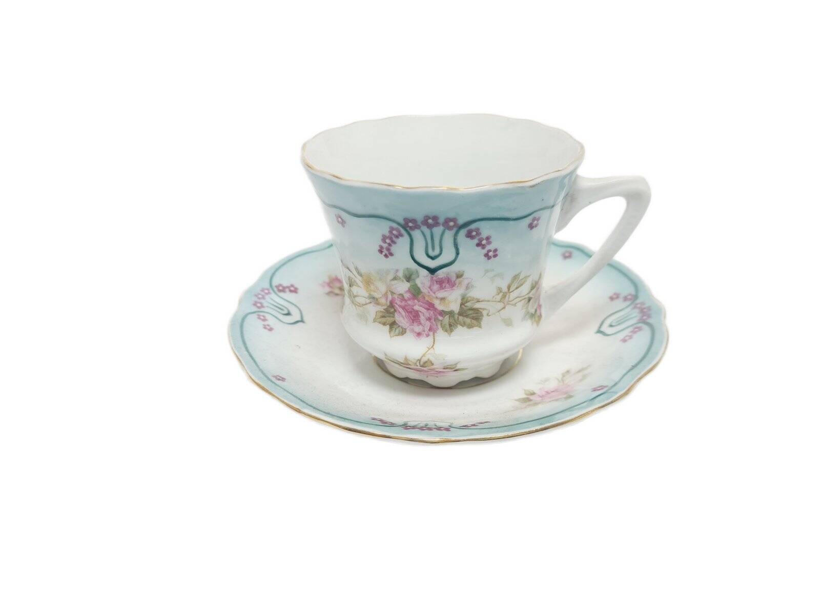 Tasse à café et soucoupe Art Nouveau de Tielsch, Pologne, années 1950, ensemble de 2