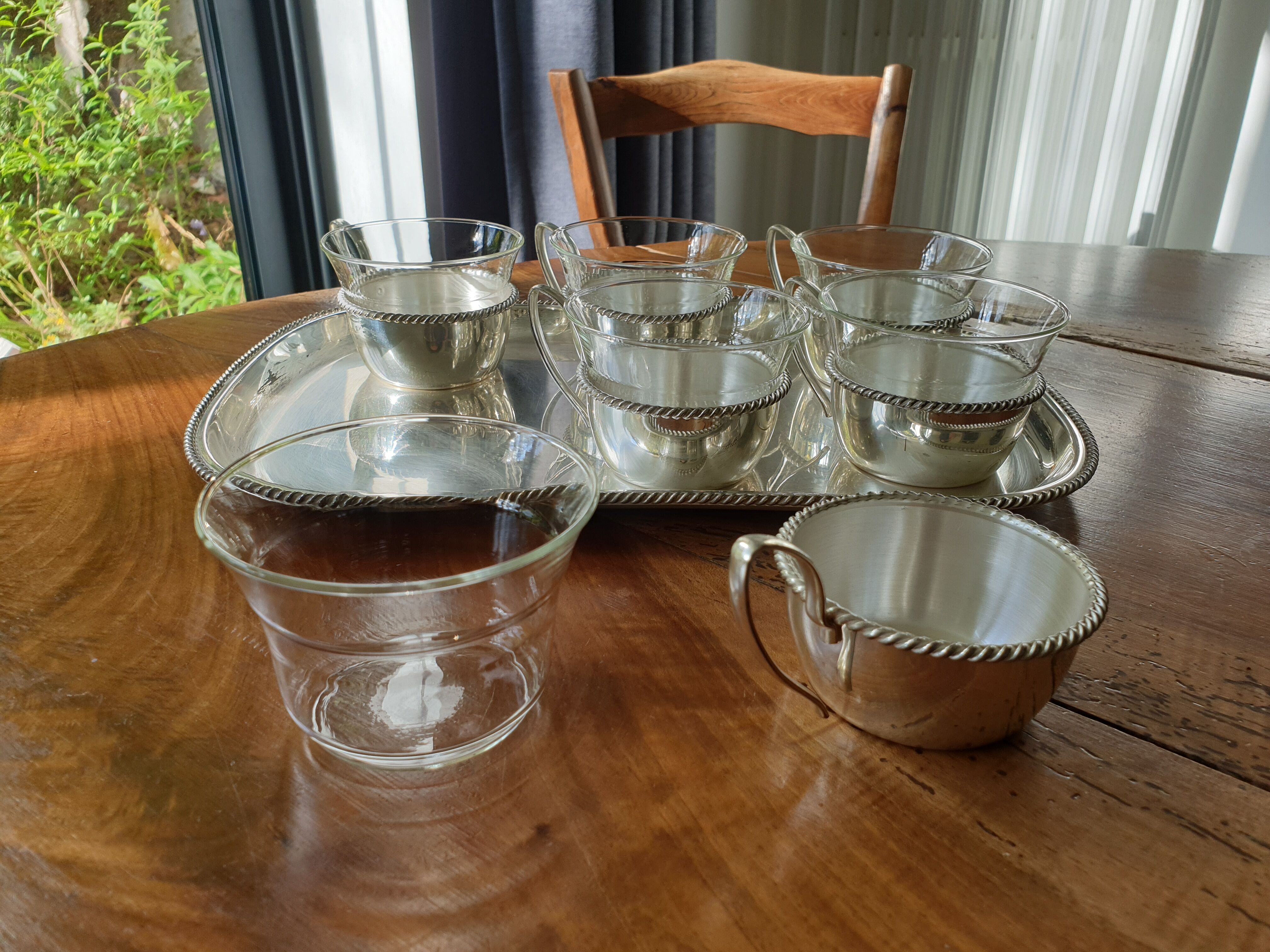 Silver coffee set and glass schott mainz 1970