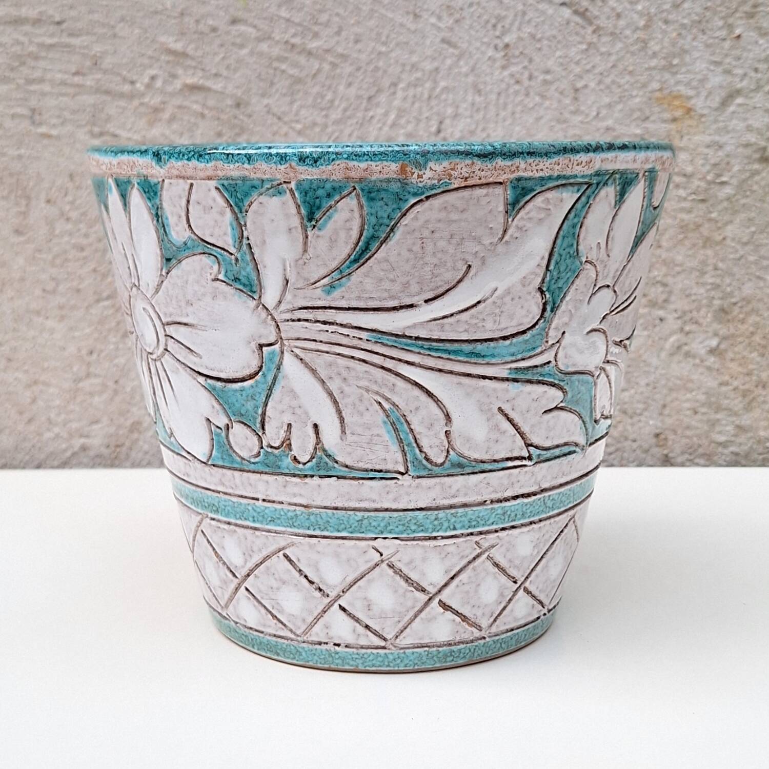 Cache pot en terre cuite emaillée Italie