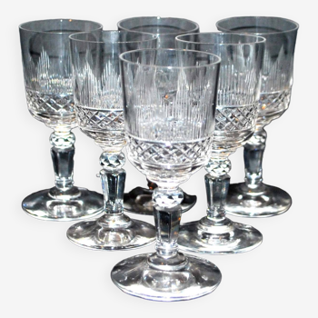 Baccarat série de 6 verres à liqueur en cristal taillé diamant et jeux orgue 19e s.