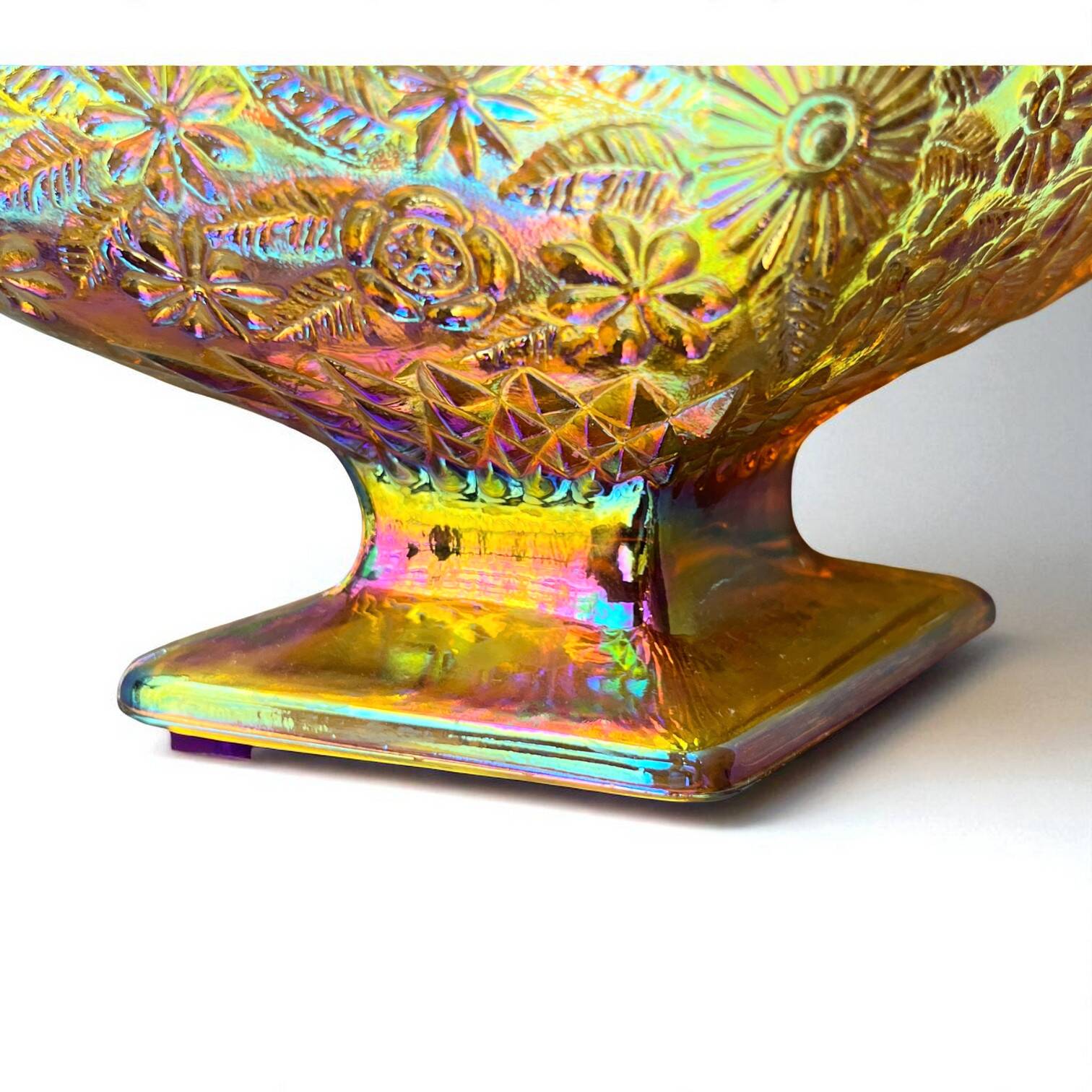 Carnival yellow iridescent glass cup candy dish Indiana Glass 1970s