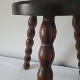Brutalist stool with turned wooden legs