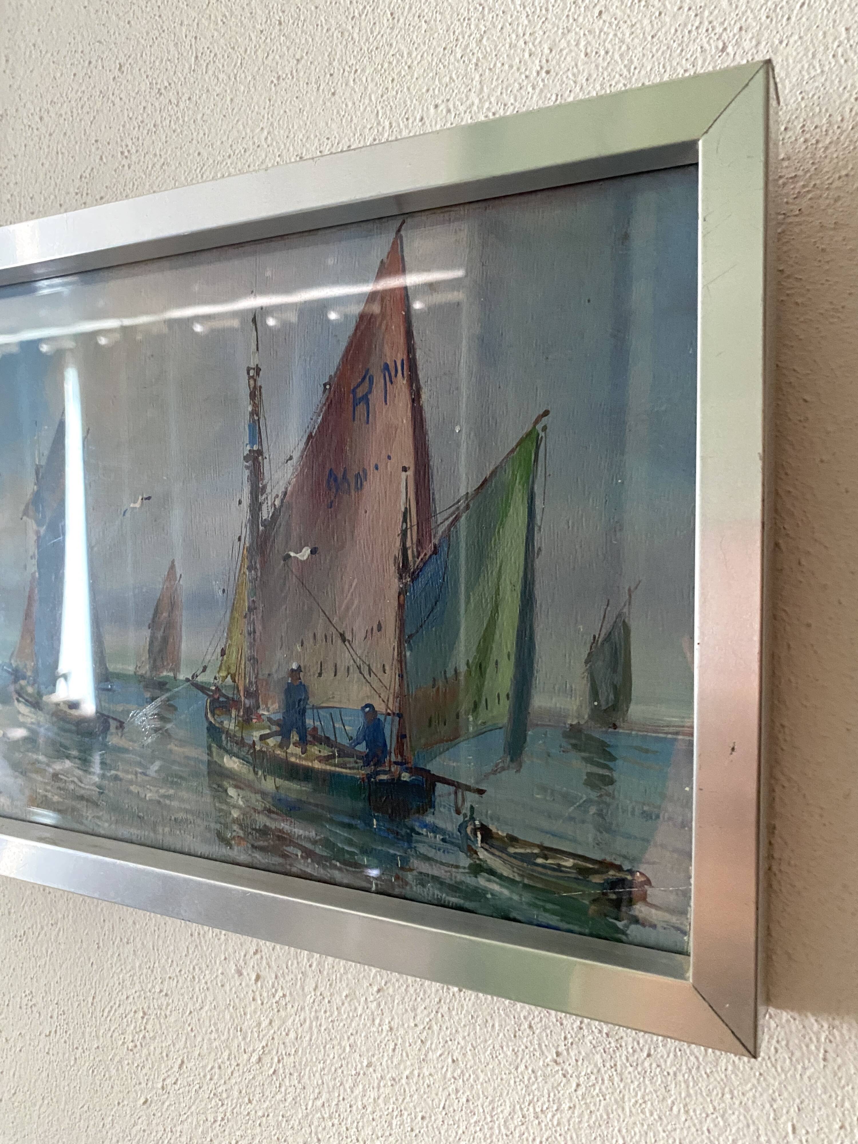 “Port Breton” oil, 1940s, under glass