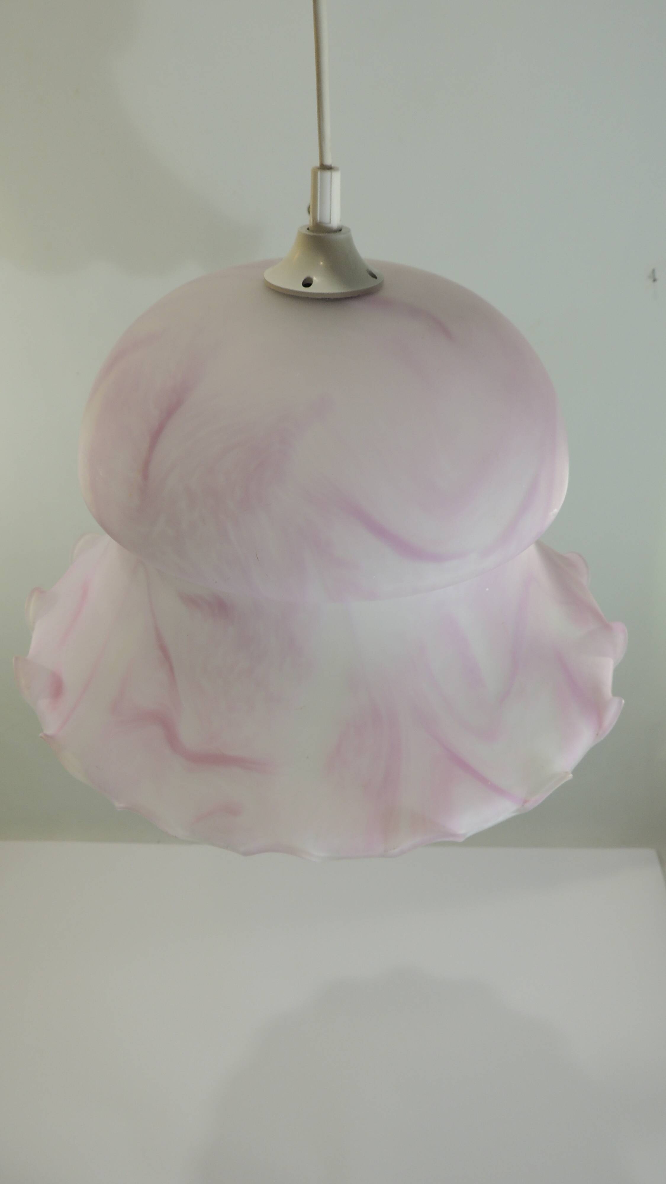 White and pink frosted glass pendant light/Vintage/1970s