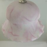 White and pink frosted glass pendant light/Vintage/1970s