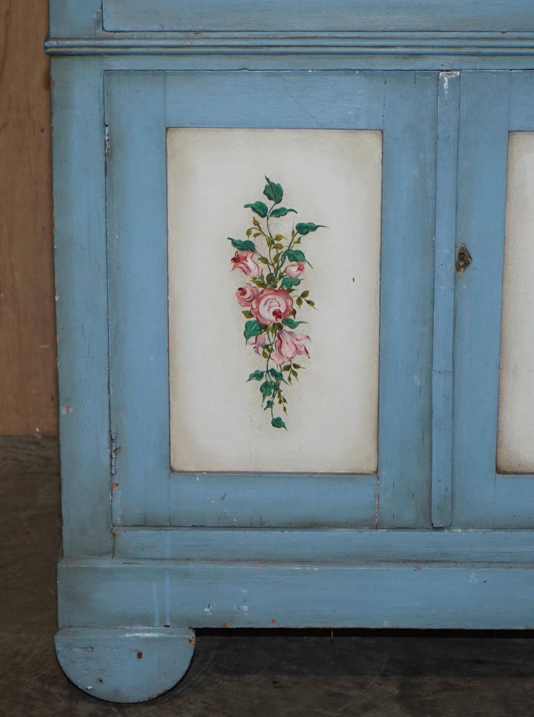 Buffet de cuisine en pin peint à la main, antique français vers 1880