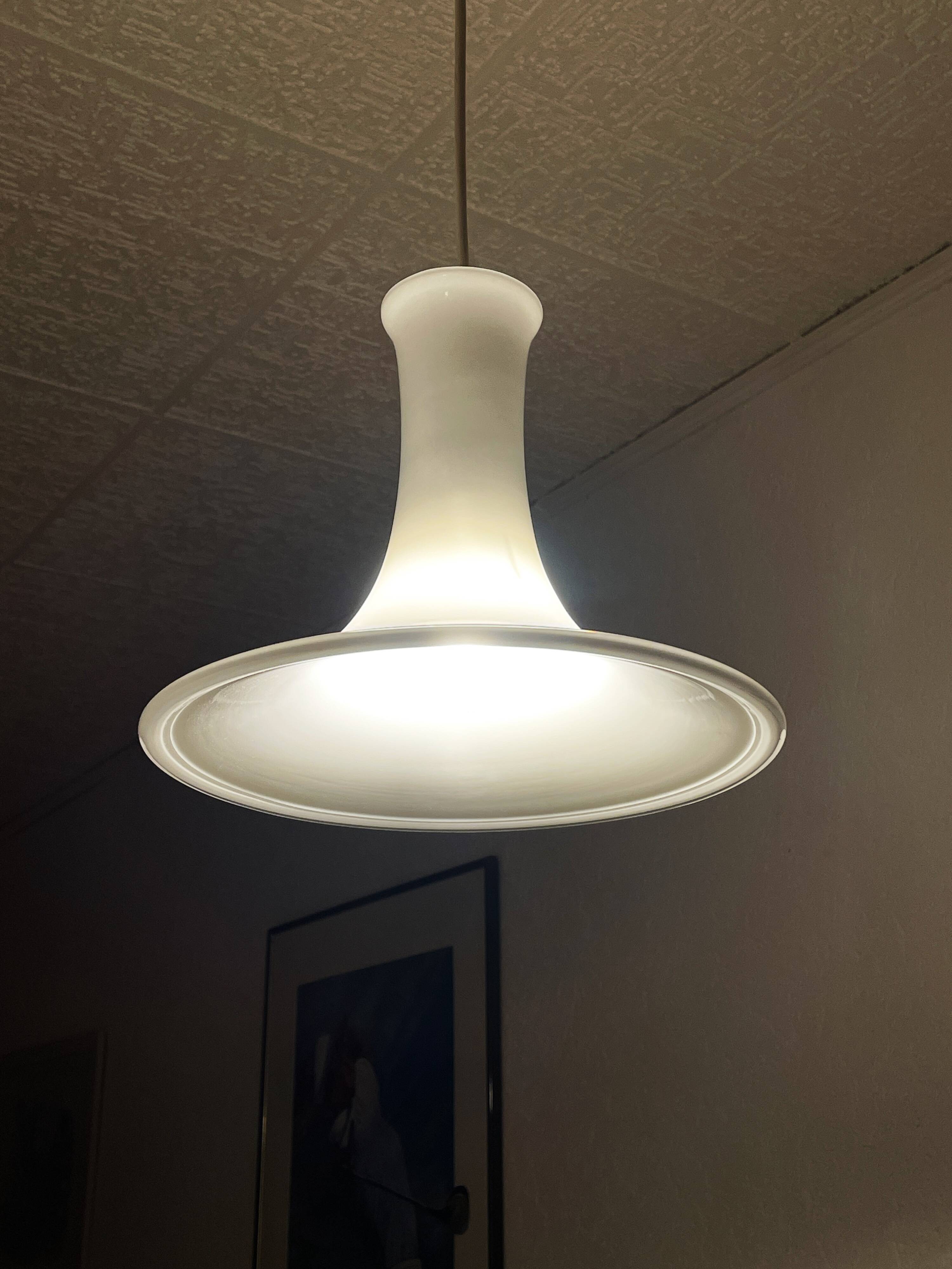 Vintage Scandinavian pendant light "Mandarin" in opaline by Michael Bang for Holmegaard, Denmark 1980s