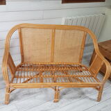 Vintage rattan and caning bench
