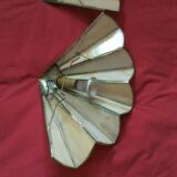 2 art deco fan-shaped wall lights in pearly glass paste and brass