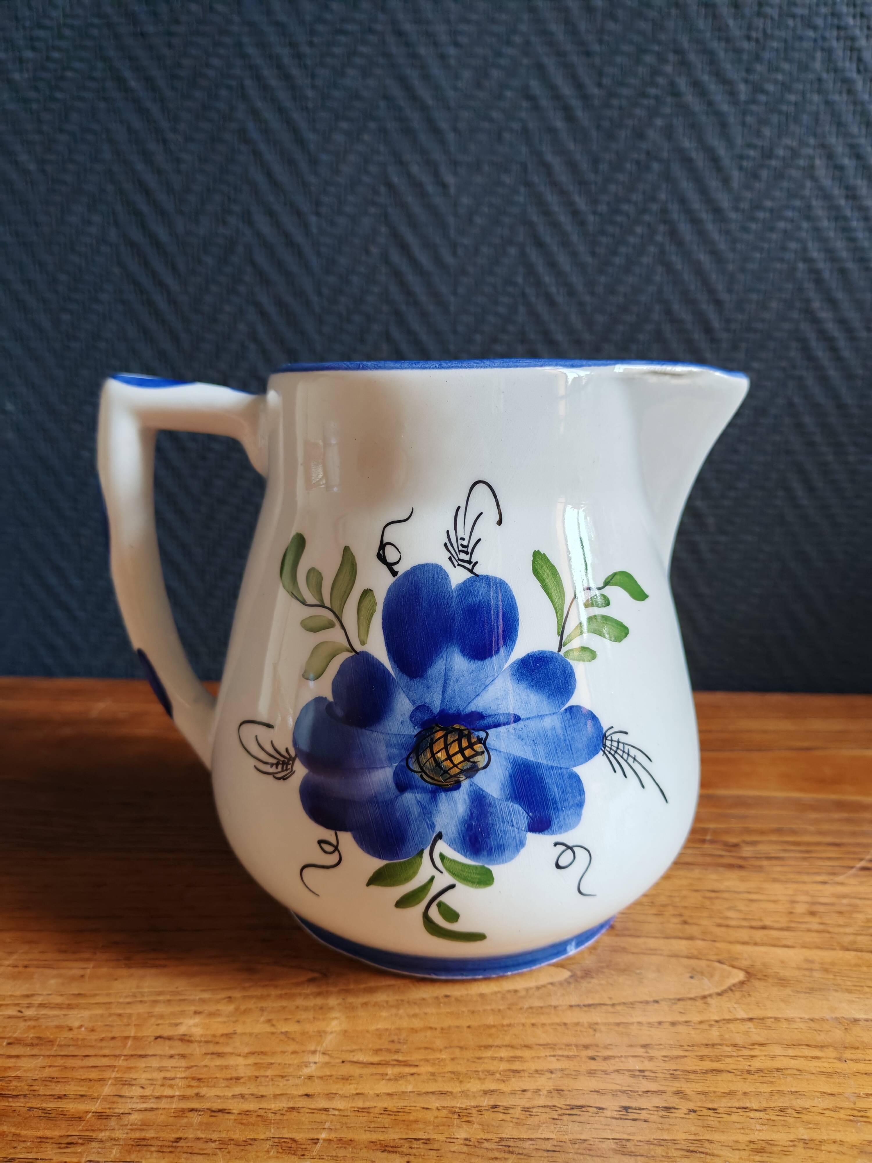 Vintage Ceramic Jug Hand-Painted, Flower Vase