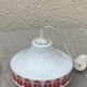 Pendant lamp, white opaline globe with a vintage red design floral pattern 1970