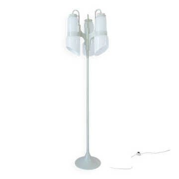 Lampe de sol vintage de style Vistosi, en fer et verre opalin, années 1970