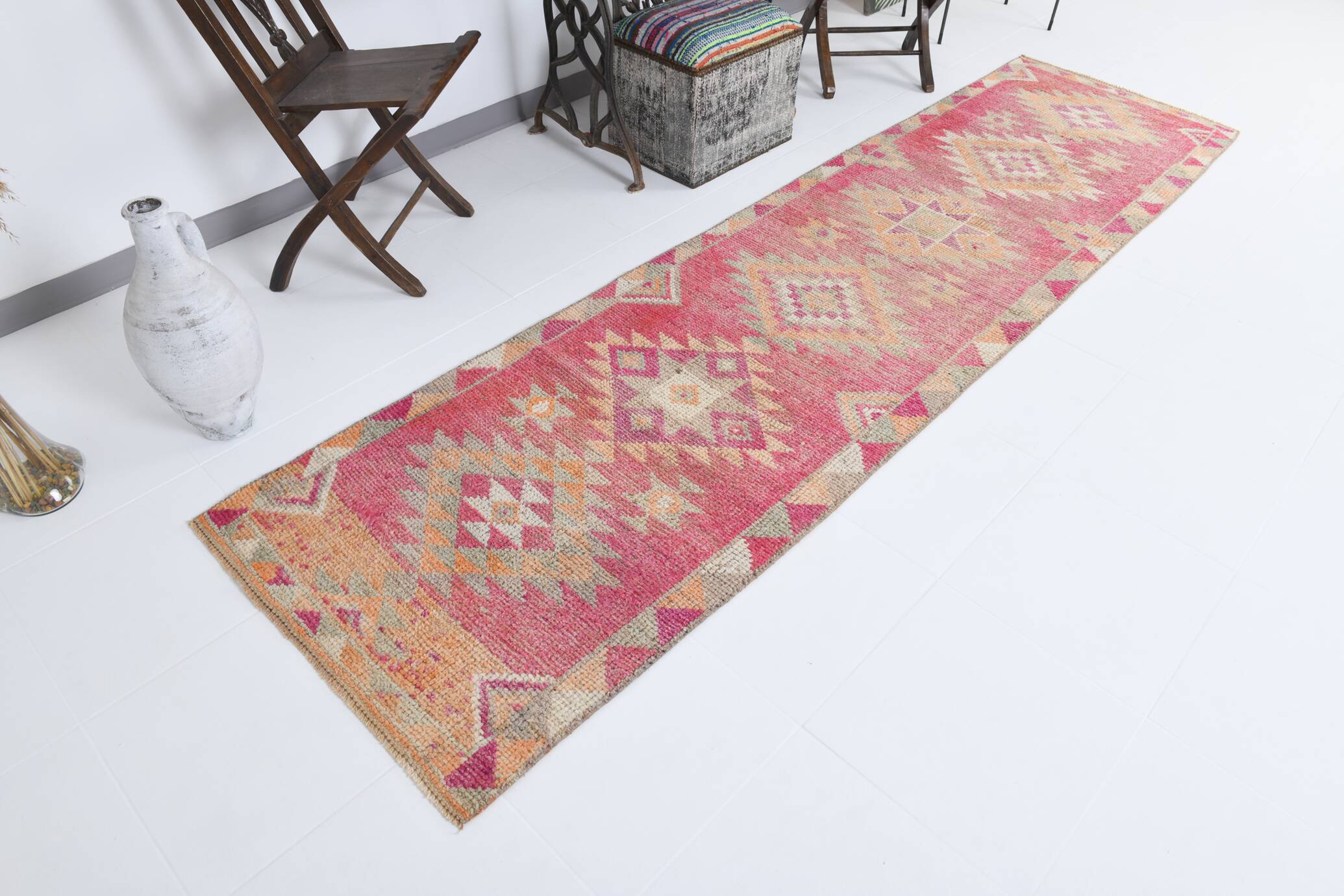 3x10 Rug For Kitchen Pink Turkish Runner Rug, 86x321Cm SK 18318