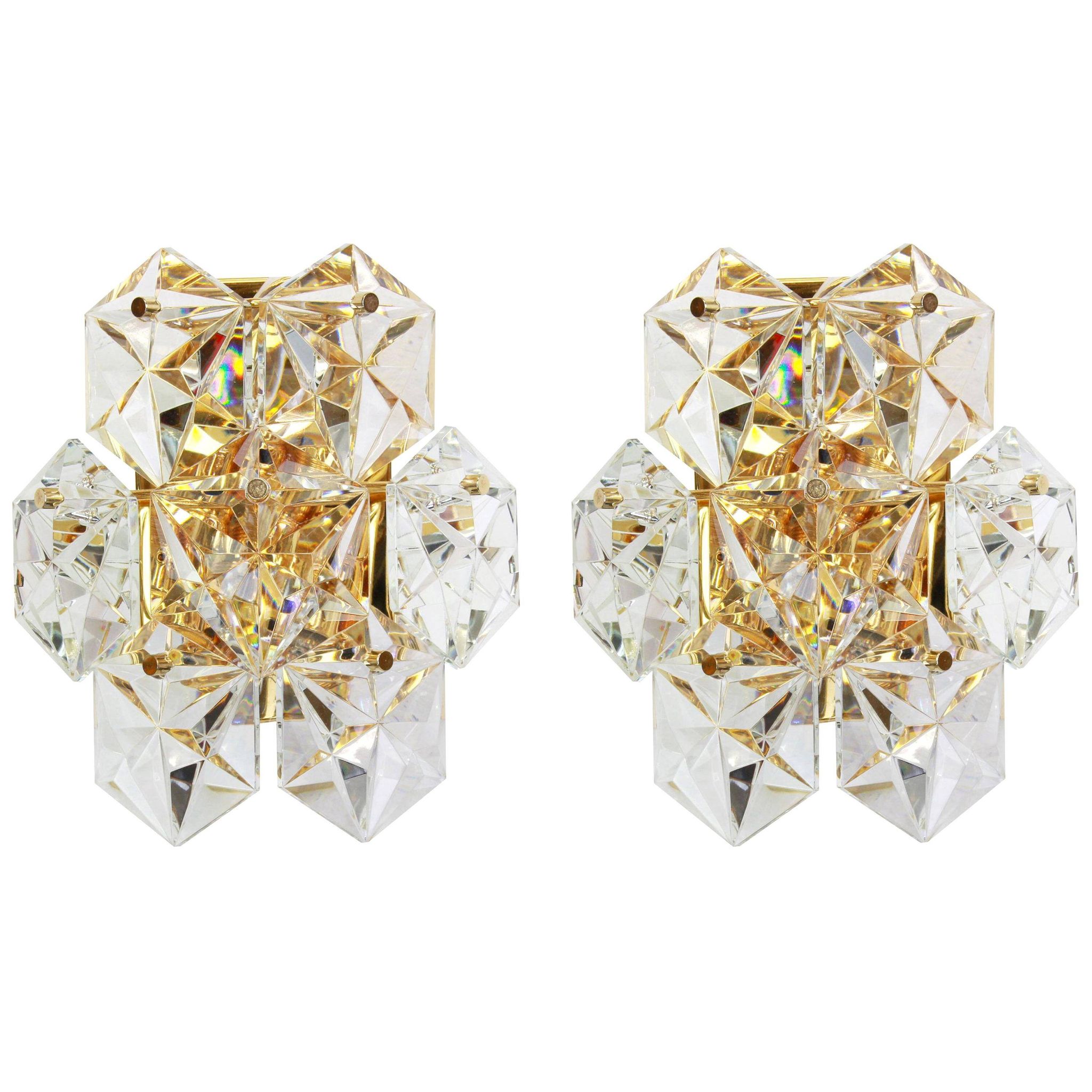 Pair of crystal wall lights by Kinkeldey, Germany, 1970s.