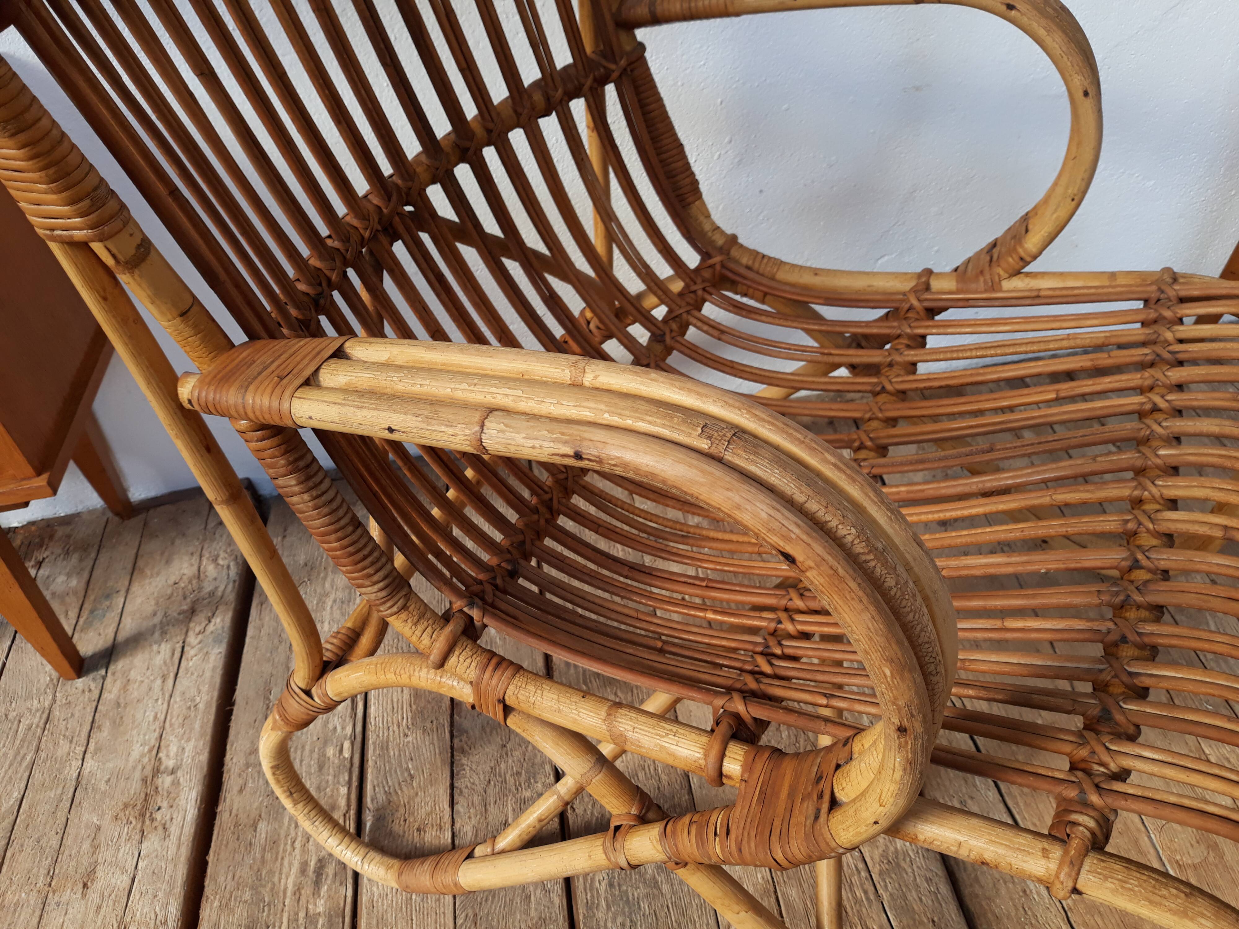 Louis Sognot vintage rattan armchair