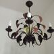 French Vintage 5 Light Brown & Green Tied Boquet Leaf Chandelier