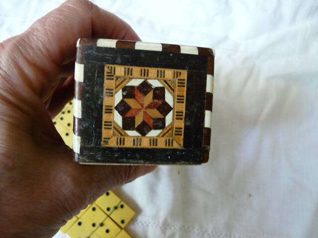 Antique Box of 28 Dominoes in Vintage Syrian Marquetry