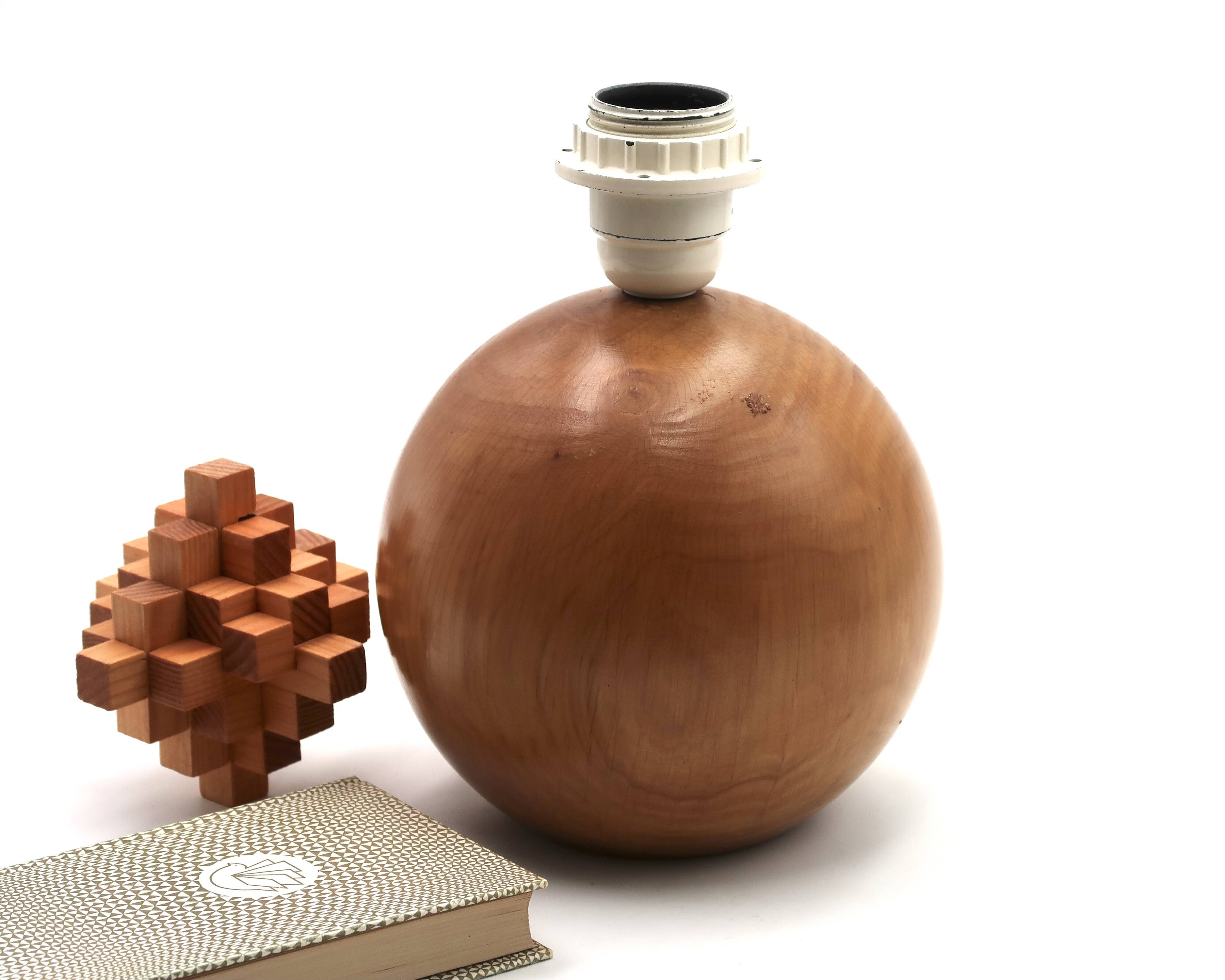 Blonde wooden ball lamp, 1970s