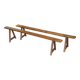 Pair of antique Victorian trestle benches in fruitwood.