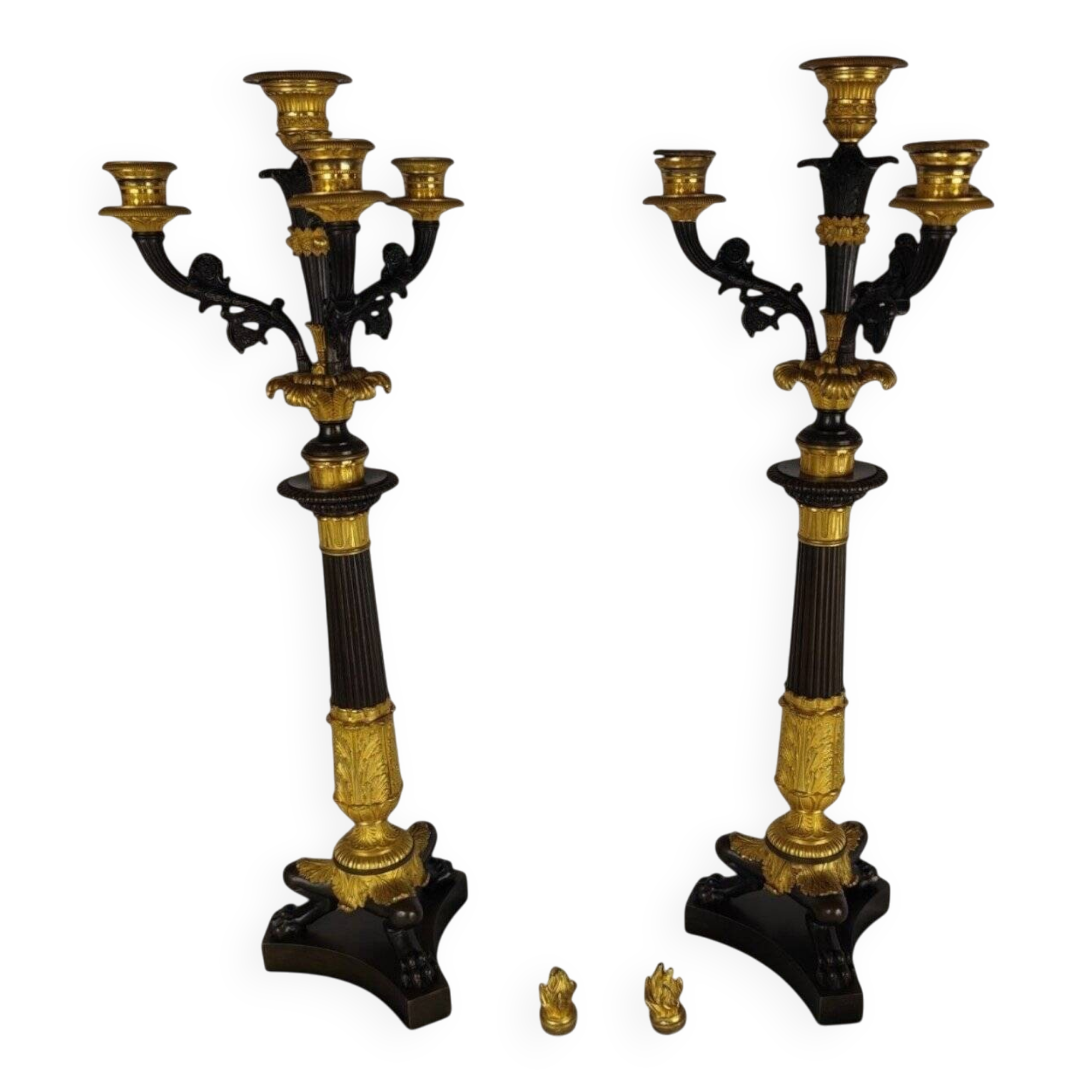 Large Pair of Gilded Bronze Chandeliers - Restoration Period (1815-1830)
