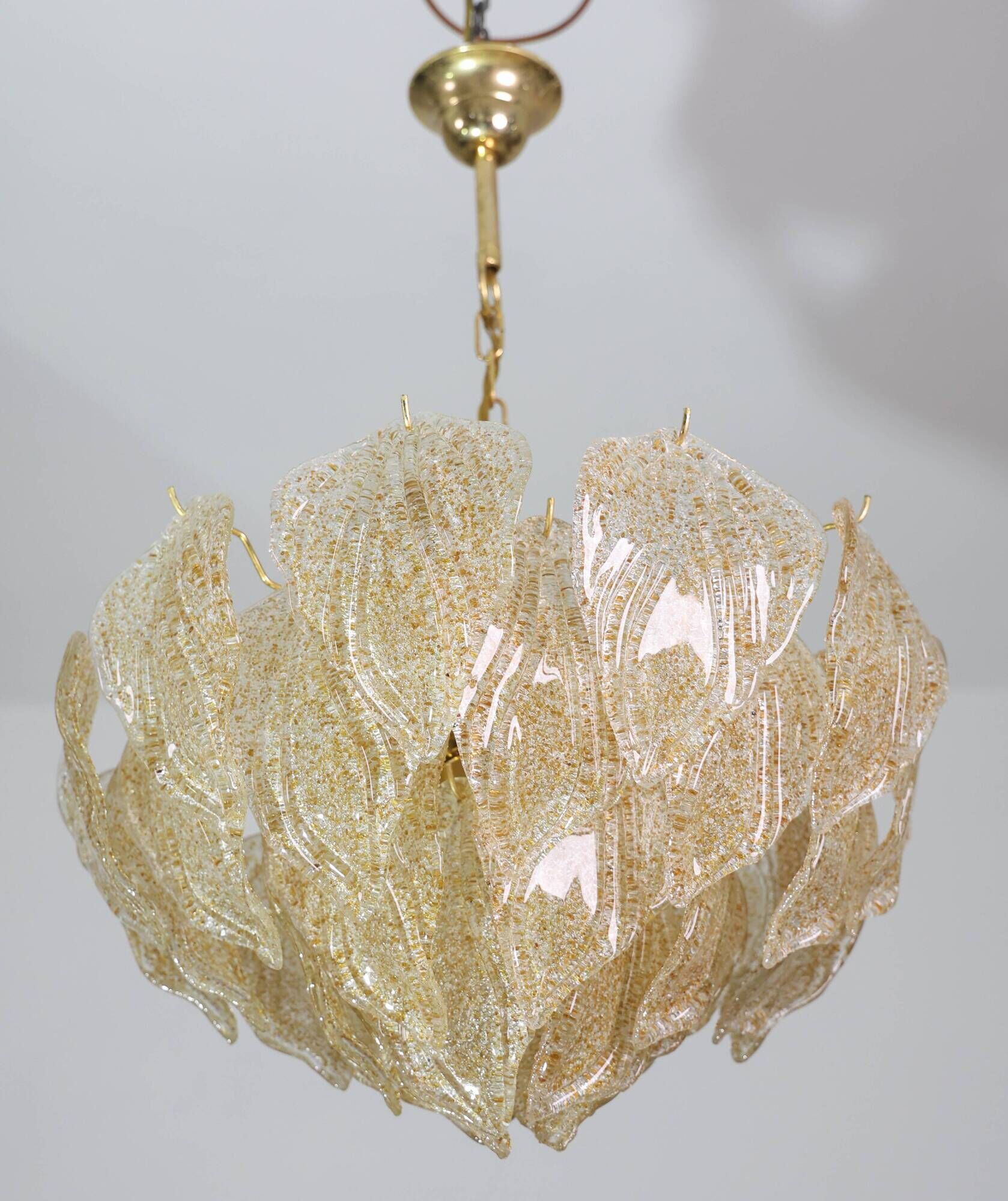 Amazing Large Murano Glass Gold Leaves Chandelier