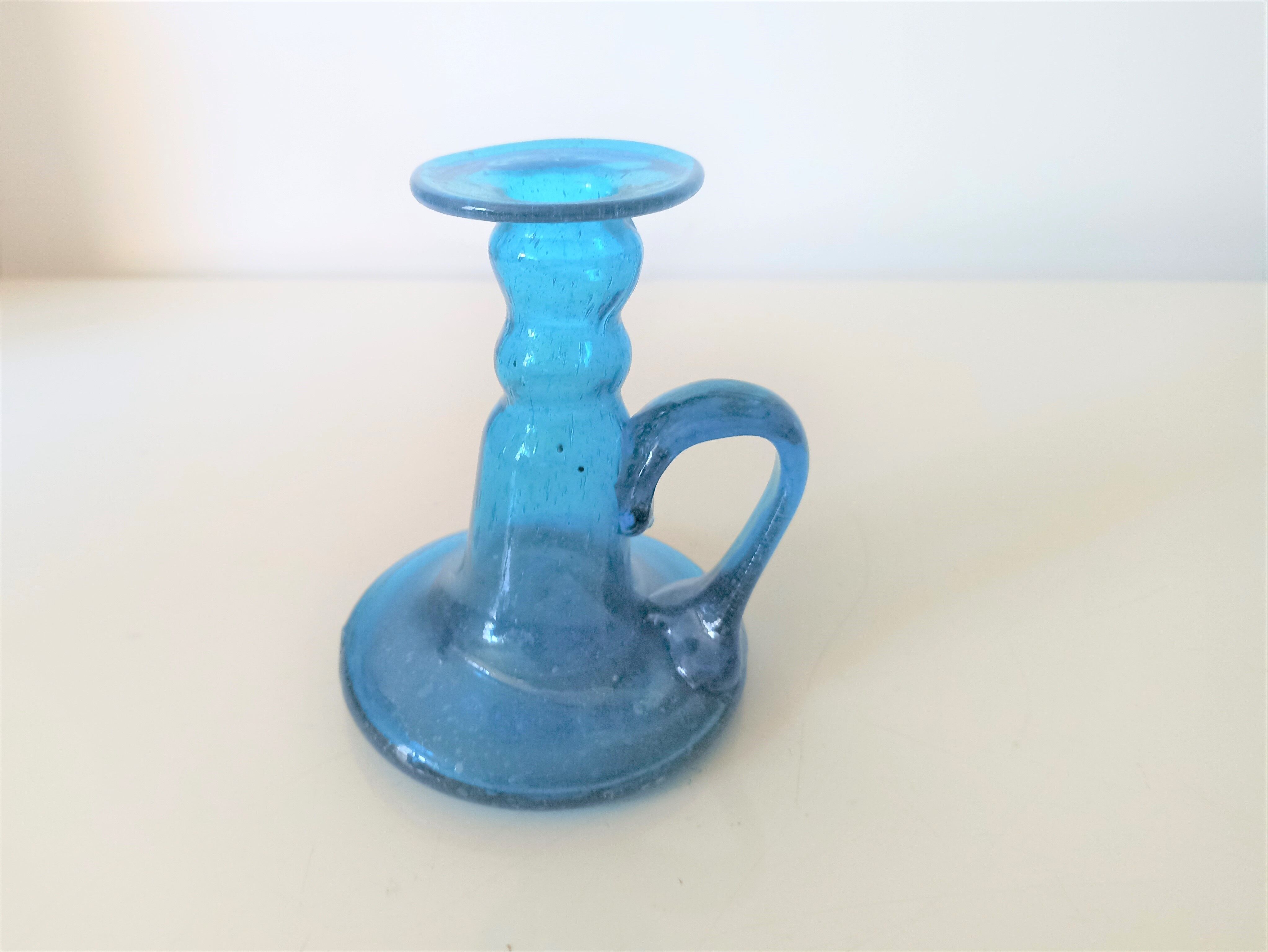 Turquoise Murano blown glass candle holder